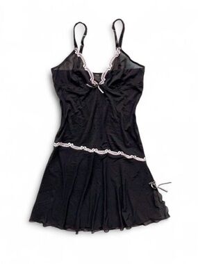 Vintage black coquette fairy bow babydoll lace trim chemise